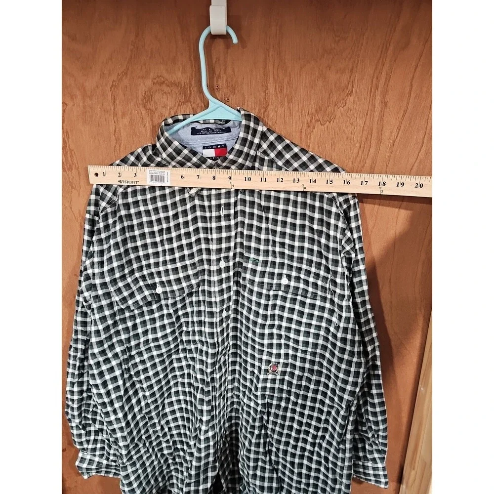 VTG Tommy Hilfiger Shirt Mens Small Button Up Green White Plaid - Picture 7 of 9